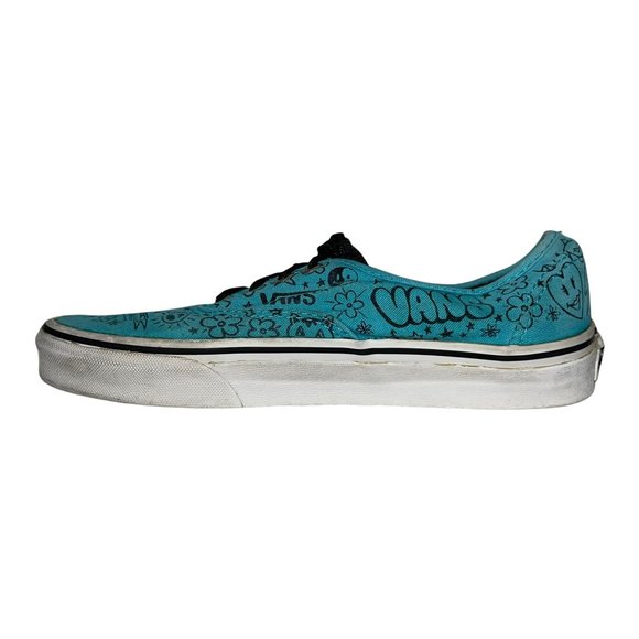 Vans Aqua Blue Graffiti Skull Bat Yin and Yang Smiley Face Sneakers M 6 W 7.5 - Picture 4 of 10